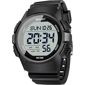 Beeasy Mens Digital Sports Watch, 50M Waterproof 49mm Rubber Strap Mens Watche