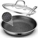 Frying Pan with Lid, 12 Inch Hybrid Non Stick Stainless Steel Skillets, Dishwasher Induction Oven Broiler Safe, Non Toxic Chef's Pan, PFOA Free Cookware
