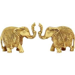 ITOS365 Brass Trunk Up Elephant Statues Set of 2 - Showpiece Metal Statue - Lucky Figurine- Home Décor Gifts Item