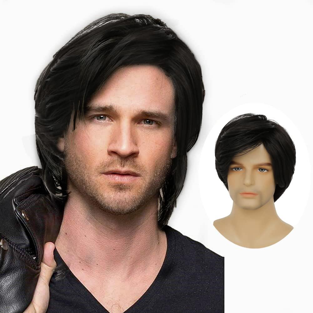 Swiking Men Black Layered Wigs for Male Guy Short Fluffy Natural Hair Soft Synthetic Cosplay Costume Party Full Wigs