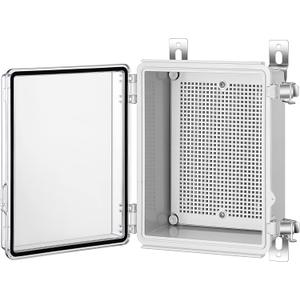 Junction Box, IP67 Waterproof Plastic Enclosure for Electrical Project, Hinged Transparent Cover, Includes Mounting Plate and Wall Bracket 220170110mm (8.6"6.7"4.3" TC)