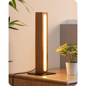 EDISHINE LED Table Lamp, Small Wood Bedside Lamp with 3 Color Temperature, Stepless Dimmable & Memory Function, Touch Control Square Nightstand Lamp for Bedroom, Living Room, One-Step Installation