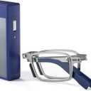Durable Ultra Thin and Lightweight Folding Reading Glasses for Men Women, Blue Light Blocking Compact Computer Foldable Readers, Pocket Portable Sturdy Frame With Case Blue 2.25x