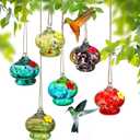 H&D Hyaline & Dora 6pcs Glass Hummingbird Feeders, Outdoors Hanging, Hand Blown Glass, Garden & Window Decor