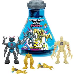MrBeast Lab Hybrids Multi Pack, Reveal Different Hybrid Parts to Create 2 Mix & Match Action Figures, Plus Parts of The Golden Panther Dragon, Fuse Beast Combinations, Lab-Bot vs GID Skeleton