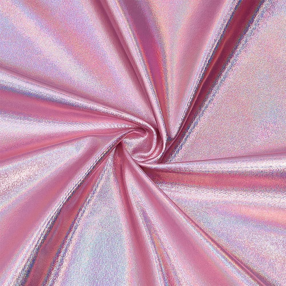 PH PandaHall 39 inch Pink Metallic Foil Fabric 1.6 Yards Wide Spandex Stretch Fabrics Polyester Stretch Shiny Fabrics Foil Sewing Cloth Lame Fabric for Dancewear Crafts Costumes Decor