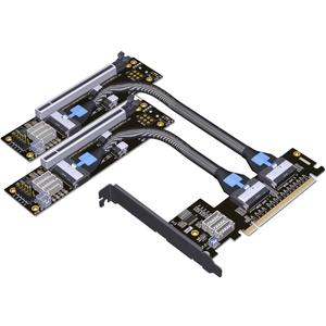 JMT ADT-F36B-F37B-D8S PCI-e 4.0 X16 to X8 X8 MCIO Bifurcation Adapter Riser Card 256G/bps Split Extender SFF-TA-1016 with Power Cable (50cm)