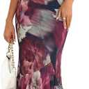 2 x Wenrine Womens Summer Floral Maxi Dress Mesh Spaghetti Strap One Shoulder Casual Ruffle Mermaid Bodycon Party Dresses (Purple, M)