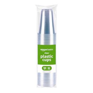 Amazon Basics Disposable Clear Plastic Cups, 16oz, 50 Count