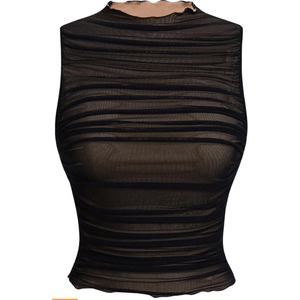 SOLY HUX Women's Sheer Mesh Crop Tank Top Sleeveless Mock Neck Ruched Shirts Date Night Tops L