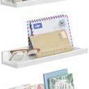SONGMICS Floating Shelves, Set of 3 Wall Shelves, 15-Inch Wide, for Photo Frames and Trinkets, for Living Room, Home Office, Kitchen, Bathroom, White ULWS38WT