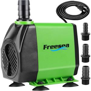 FREESEA Fountain Submersible Water Pump: 800GPH 45W Adjustable Ultra Quiet Aquarium Pump with 3 Nozzles 10ft High Lift for Small Pond | Fish tank | Waterfall | Outdoor | Hydroponics (Green)