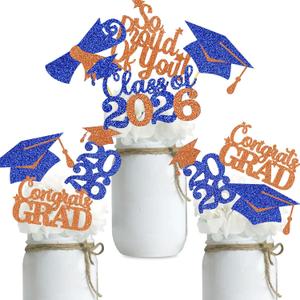 3 x Double Sided Graduation Centerpiece 16PCS Congrats Grad Party Favors Glitter Table Top Supplies Blue Orange