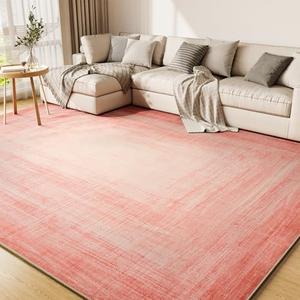 9x12 Pink Area Rugs for Living Room, Machine Washable Non Slip Area Rug Girls Nursery Rug Modern Abstract Indoor Rug Carpet Ultra Soft Rugs for Bedroom Dining Room Playroom Bedside Office