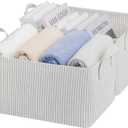 StorageWorks Storage Bins, Fabric Storage Bins for Shelves, Storage Baskets with Metal Frame, Closet Baskets and Bins with Handles, Khaki and Beige Stripes, 2-Pack (14 " L x 10 " W x 8 " H)