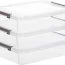 Citylife 3 PCS Plastic Storage Bins with Latching Lids Portable Project Case Clear File Box Stackable Storage Containers for Organizing B5 Paper, Photo, Document, Scrapbook