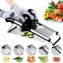 Mandoline Food Slicer, Adjustable Mandoline Slicer for Kitchen, Stainless Steel Mandolin Vegetable Chopper for Potato/Tomato/Onion, Vegetable Slicer Julienne Cutter with Cut-Resistant Gloves (Silver)