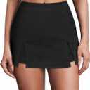 Avanova Women Double Slit Jean Skort Bodycon Mini Skirt Denim High Waisted Short Skirts M