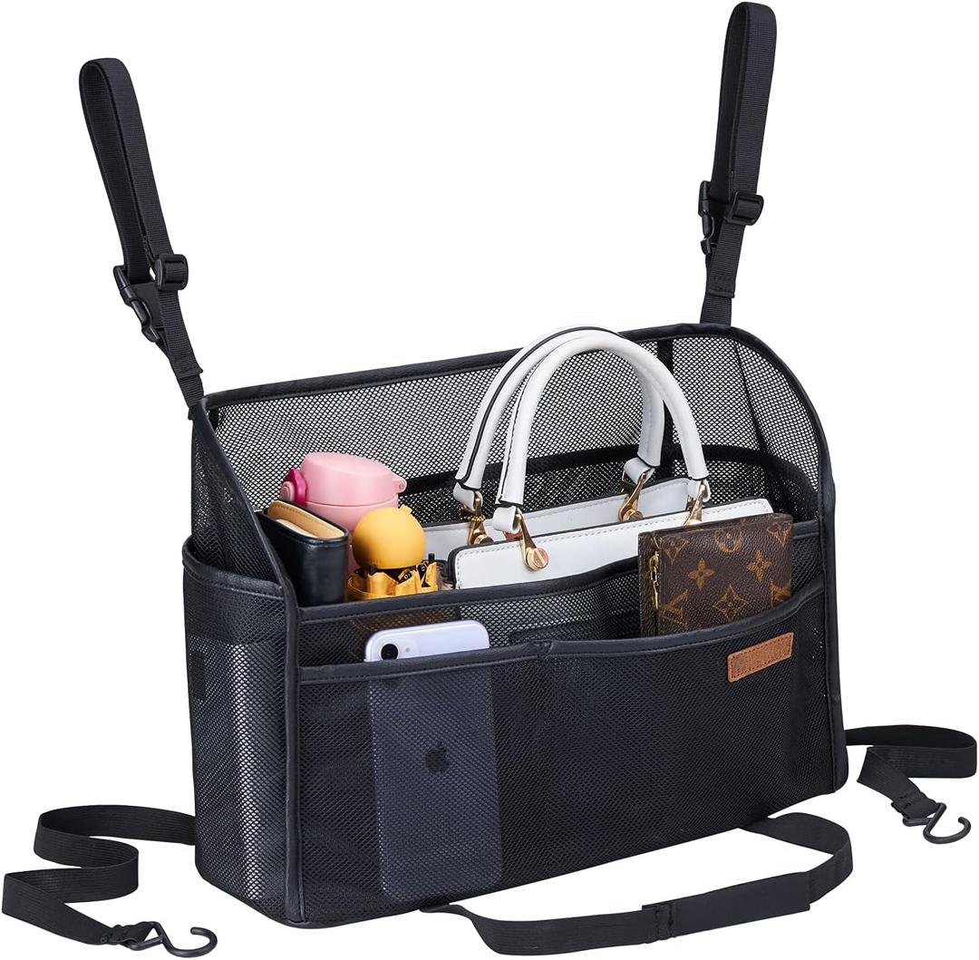 WLLWOO Car Net Pocket Handbag Holder Between Seats Back Storage Organizer Purse Holder for Console Front Seat Storage Barrier 