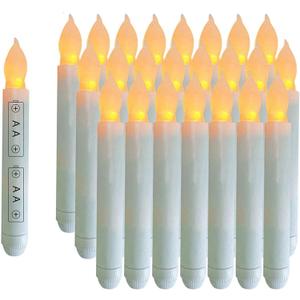 24PCS Floating Candles, 6.5 Inch Flameless LED Taper Candle Lights, Battery Operated Candlesticks for Party Classroom Church Mothers Day Gifts, Warm Yellow, Handheld Thanksgiving Christmas