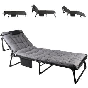 Folding Camping Cot, Adjustable Camping Cot for Adults, Portable Reclining Lounge Chair with Mattress/Pillow, 1200 D Oxford Camping Cots for Indoor/Outdoor