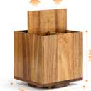 Acacia Wood Extra Large Rotating Utensil Holder for Kitchen Counter, Wooden Utensil Holder with 4 Compartments