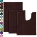 Urvoix Bathroom Rugs Set - 3 Pieces Ultra Soft Non-Slip Bath Mats, Chenille Absorbent Bath Rugs for Bathroom, Tub and Shower (Brown), 20"x32" / 17"x24" / 20"x24" Contour