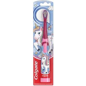 Colgate Kids Battery Powered Toothbrush, Kids Battery Toothbrush with Included AA Battery, Extra Soft Bristles, Flat-Laying Handle to Prevent Rolling, Unicorn Toothbrush, 1 Pack