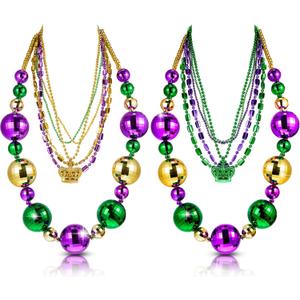 Henoyso 2 Set 50" Jumbo Mardi Gras Beads Necklaces Lighted/unlighted Assorted Costume Necklace Metallic Necklace Party Mardi Gras Decoration for Festival Parades Celebrations Carnival(Simple)