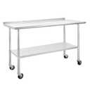 Hally Stainless Steel Table for Prep & Work 24 x 60 Inches with Caster Wheels, NSF Commercial Heavy Duty Table with Undershelf and Backsplash for Restaurant, Home and Hotel