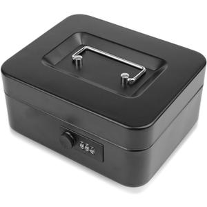 Small Cash Box with Combination Lock and Removable Cash Tray, Metal Money Box for Cash Safe, Durable Double Layer Code Petty Money Organizer for Security, 7.87"x 6.30"x 3.54", Black