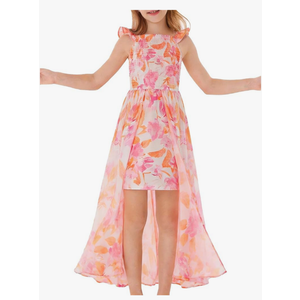 GRACE KARIN Girls Hawaiian Floral Smocked Dresses, Girl Flutter Sleeve Spring Summer Dress, Kids Easter Maxi Long Dresses 10 Y