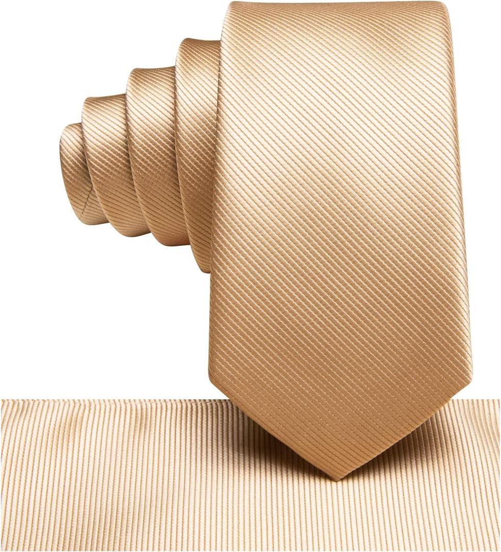 Hi-Tie Boys Ties Self Tie Silk Striped Kids Necktie and Pocket Square Set Paisley Boys Tie for Age 8-11 Wedding (Champagne)