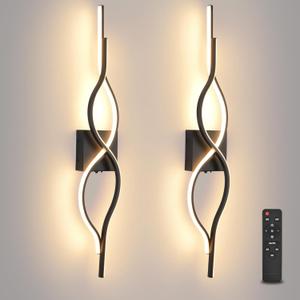 Battery Operated Wall Sconces Set of 2, Black 31.4'' LED Dimmable Wall Sconce with Remote Control, Adjustable Color Temperature Brightness for Living Room Bedroom and Hallway USB Rechargeable Lighting