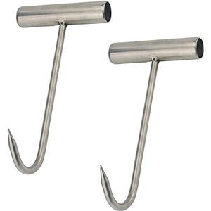 TIHOOD 2PCS Stainless Steel T Hooks T-Handle Meat Boning Hook for Kitchen Butcher Shop Restaurant BBQ Tool (Silver)