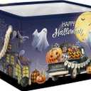 Halloween Ghost Basket Pumpkin Boo Spooky Basket with Handles Foldable Purple Halloween Gifts Storage Bins for Party Home Bedroom Decor (Purple, 15x10x10 Inch)