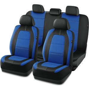 Road Comforts Car Seat Cover, Leather Car Seat Cover Full Set, Automotive Front Rear Seat Covers, Airbag Compatible Universal Fit for Most Cars (Blue)
