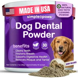 Dog Dental Powder for Teeth Cleaning - Dental Powder for Dogs Teeth  Prevent Dog Bad Breath with Probiotics for Fresh Breath & Oral Health  Chicken Flavored, 60 Scoop Supply