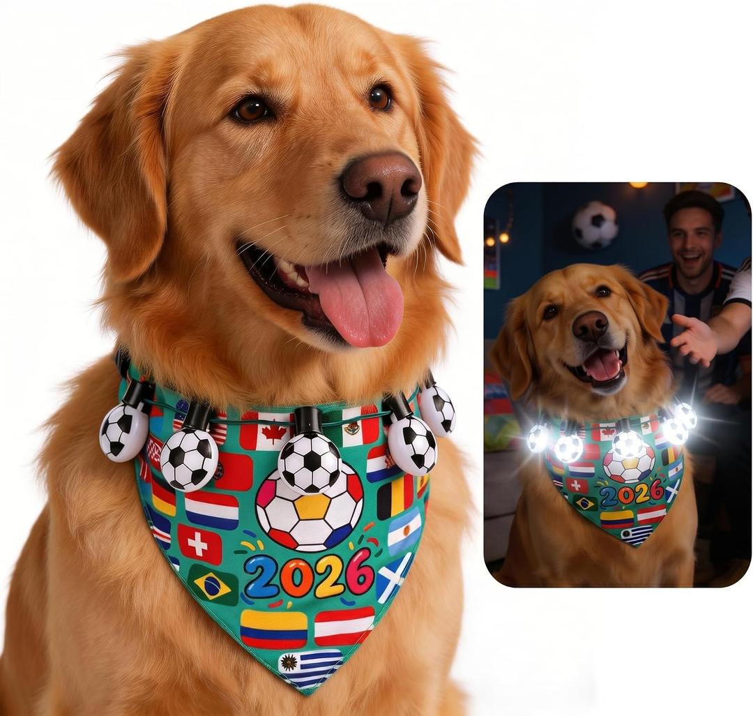 Dog Bandanas 2026 Soccer Championship Theme Adjustable Pet Football Scarf (Green, Medium)