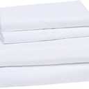 Amazon Basics Lightweight Super Soft Breathable Wrinkle-Resistant Microfiber 4-Piece Bed Sheet Set with 14-Inch Deep Pockets, Queen, Bright White, Solid