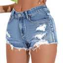 COZYEASE Women's Ripped Raw Trim Denim Shorts Plain Zipper Fly Straight Leg Jean Shorts (Blue, S)