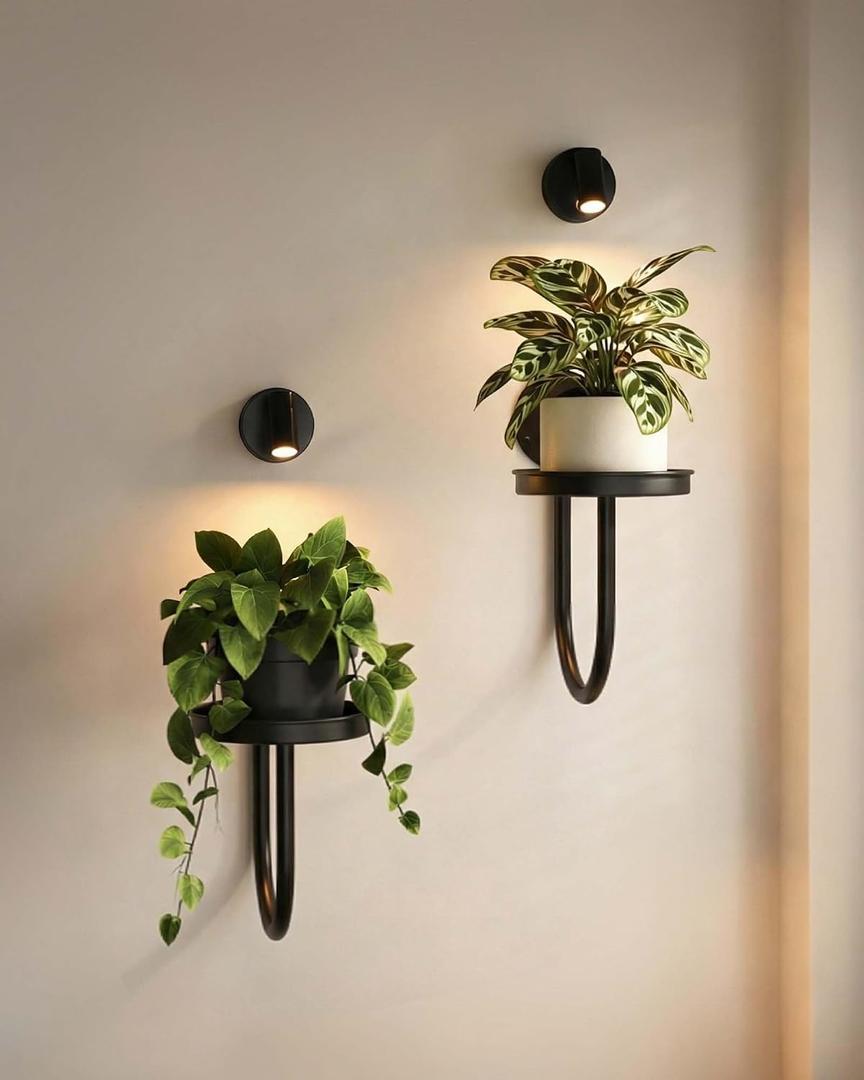 Leaf&lull Hanging Planters for Indoor Plants with Lights Wall Planter Holder Plant Stand Wall Hanging Decor 2 Pack Black