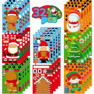 2 x Christmas Stickers for Kids 32PCS Christmas Stickers for Crafts Kids Make Your Own Face Sticker s Crafts for Toddlers Xmas Sticker