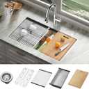 JOMOO 32Inch Brushed Stainless Steel Workstation Sink, 10 Deep Single Bowl Undermount Kitchen Sink Set with Accessories, 32x19 Inch