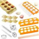 8PCS Ravioli Maker Press Set,Ravioli Stamp Maker Cutter with Wood Rolling Pin,Empanada Maker-Press,Ravioli Wheel and Stuffing Spoon,for Homemade Pasta,Dumpling,Pastry Kit(Yellow)