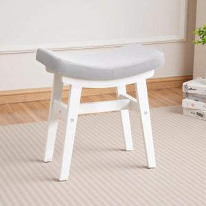Vanity Stool with Saddle Cushion, Small Solid Wood Makeup Chair with High-Rebound Sponge Seat, Easy Assembly Footstool for Bedroom, Bathroom, Entryway, Light Grey