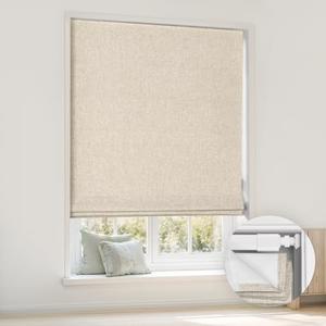 LazBlinds No Tools No Drill Cordless Roman Shades for Windows, Blackout Thermal Insulated UV Blocking Window Blinds, Room Darkening Fabric Blinds for Indoor Windows, 33'' W x 64'' H, Beige