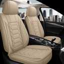 Leather Car Seat Covers Front Set, Waterproof Faux Leather Seat Covers for Cars, Non-Slip Car Interior Covers Universal Fit for Most Cars Sedans Trucks SUVs, Beige