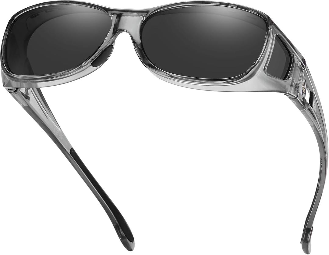 DUCO Polarized Wraparound Fitover Glasses Wear Over Sunglasses for Men Women UV Protection Sun Glasses 8953 10 M Clear Grey Frame Grey