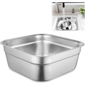 yeesport Stainless Steel Washing Up Bowl, Multi-Purpose Dish Tub for Sink, Large Square Container for Kitchen, Vegetable Washing Basin, Sturdy Dishpan for Home
